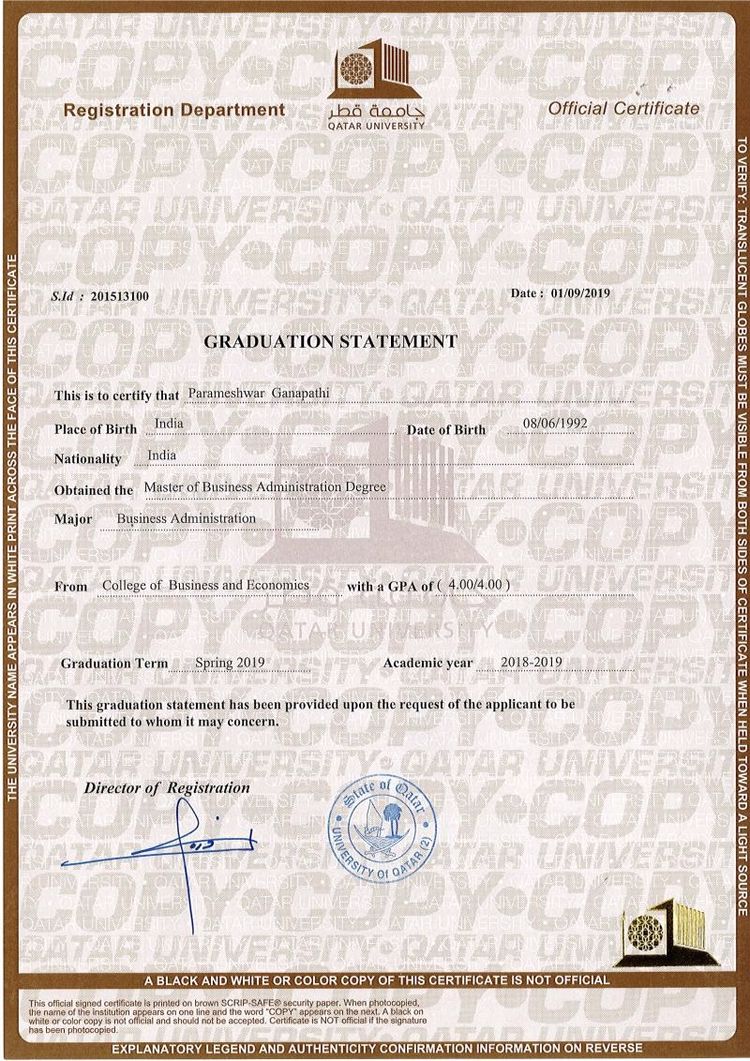 Buy college degree from the Qatar University