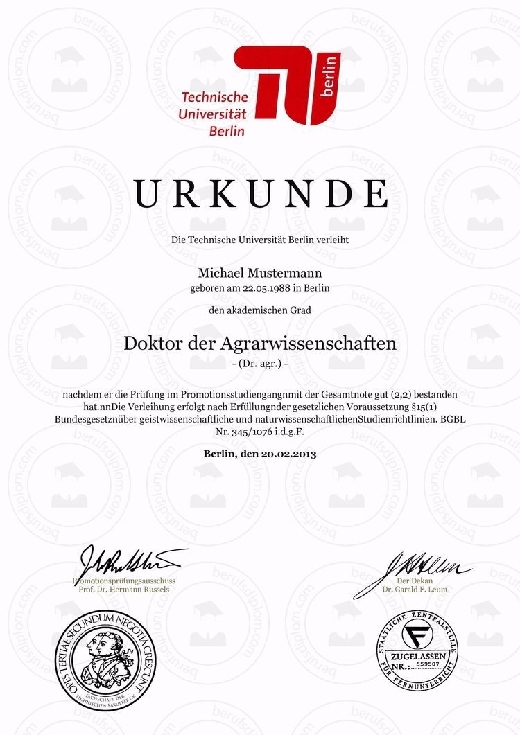 Buy college degree from the Technische Universität Berlin