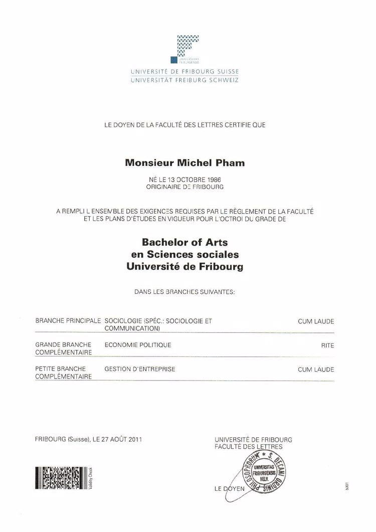 Buy college degree from the Université de Fribourg