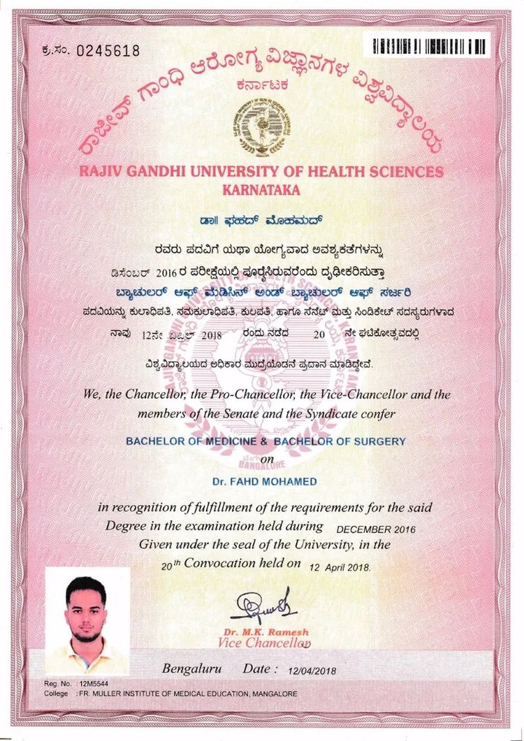 Buy college degree from The Rajiv Gandhi University of Health Sciences